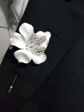 Load image into Gallery viewer, White flower wrist corsage and Boutonniere set wedding or Prom corsage. flower lily , Wedding Buttonhole Boutonnière by Crystal wedding uk