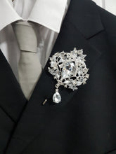 Load image into Gallery viewer, 10PCS Coutonniere, buttonhole. Ladies dress corsage, Groom,usher Silver brooch rhinestone drop, Wedding Buttonhole Pin by Crystal wedding uk