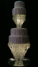 Load image into Gallery viewer, Luxury Crystal Wedding Cake Divider with LED Lights – Diamante Chandelier Cake Separator