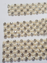 Load image into Gallery viewer, Diamante & Pearl Ribbon Banding Rhinestone Wedding Cake Decoration, Invitations (1 Yard)