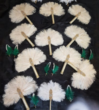 Load image into Gallery viewer, Ivory Feather Bridal Fan: Personalized Rhinestone Brooch Bouquet