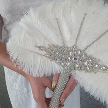 Load image into Gallery viewer, Wedding feather fan & buttonhole set, brides 16" ostrich fan, wedding hand fan any colour as custom made