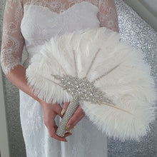 Load image into Gallery viewer, Wedding feather fan & buttonhole set, brides 16" ostrich fan, wedding hand fan any colour as custom made