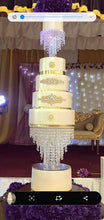 Load image into Gallery viewer, Luxury Crystal Wedding Cake Divider with LED Lights – Diamante Chandelier Cake Separator