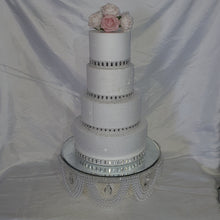 Load image into Gallery viewer, Pearl & Crystal Wedding Cake Stand: Rhinestone Drape, Mirror Top