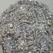 Load image into Gallery viewer, Crystal Brooch Wedding Bouquet: 10" Jewel Cascade, Grooms Buttonhole