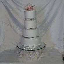 Load image into Gallery viewer, Pearl & Crystal Wedding Cake Stand: Rhinestone Drape, Mirror Top