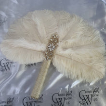 Load image into Gallery viewer, Ivory Feather Bridal Fan: Personalized Rhinestone Brooch Bouquet