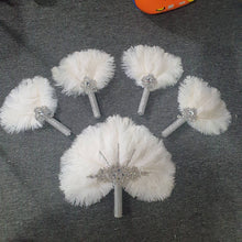 Load image into Gallery viewer, Set of 5 Feather Fan bouquets, Ostrich feathers,Great Gatsby wedding style 1920's - any colour as custom made by Crystal wedding uk