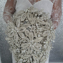 Load image into Gallery viewer, Diamante bouquet 12"x 16" brooch Jewel rhinestone crystal wedding bouquet Crystal Bridal Bouquet, cascade bouquet by Crystal wedding uk