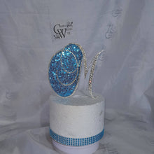 Load image into Gallery viewer, 6 Inch Rhinestone Letter Cake Topper | Custom Initial Monogram | Silver Crystal Birthday Wedding Cake Decor