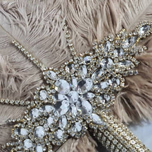 Load image into Gallery viewer, Vintage Champagne Ostrich Feather Bridal Fan: Rhinestone Crystal Handle