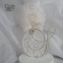 Load image into Gallery viewer, Pearl Monogram Cake Topper: Lace & Feather, Gatsby Style Initial (6")