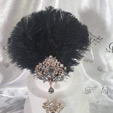 Load image into Gallery viewer, Feather Wrist Corsage: Rhinestone Brooch, 1920s Gatsby Style