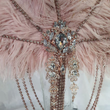 Load image into Gallery viewer, Blush Ostrich Feather Fan Bouquet: Rose Gold Rhinestone, 1920s Wedding