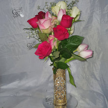 Load image into Gallery viewer, Bling Bouquet Holder, rhinestone crystal Diamonte holder, Rhinestone & pearl Wedding Bouquet Holder , Glam Bling Bouquet Holders