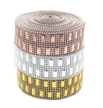 Load image into Gallery viewer, Rhinestone Effect Ribbon: Silver, Rose Gold, or Gold Cake Decoration - 1 Yard