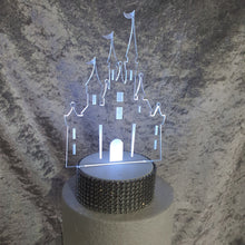 Load image into Gallery viewer, Personalized LED Castle Cake Topper: Engraved Acrylic Fairy Tale Decor