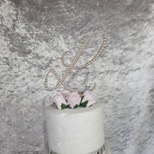 Load image into Gallery viewer, Pearl Initial Cake Topper: 5" Monogram Letter, Wedding Rhinestone Jewel