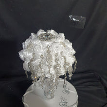 Load image into Gallery viewer, Trailing Brooch Bouquet: Silver Rhinestone Jewel Wedding Bouquet