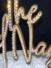 Load image into Gallery viewer, Crystal Name wedding Cake topper, 6'' in any Letter,personalised wedding cake topper, gold rhinestone bling, pearls cake topper