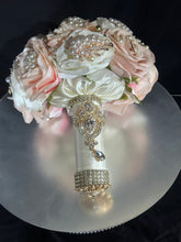 Load image into Gallery viewer, Bridal Brooch Bouquet, Vintage style, Ivory blush Wedding Bouquet, Gold Jeweled Bouquet, Brooch Bouquet, Unique, Silk Flower Bouquet,