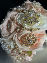 Load image into Gallery viewer, Bridal Brooch Bouquet, Vintage style, Ivory blush Wedding Bouquet, Gold Jeweled Bouquet, Brooch Bouquet, Unique, Silk Flower Bouquet,