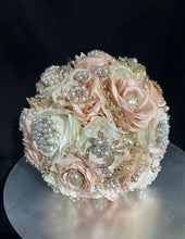 Load image into Gallery viewer, Bridal Brooch Bouquet, Vintage style, Ivory blush Wedding Bouquet, Gold Jeweled Bouquet, Brooch Bouquet, Unique, Silk Flower Bouquet,