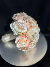 Load image into Gallery viewer, Bridal Brooch Bouquet, Vintage style, Ivory blush Wedding Bouquet, Gold Jeweled Bouquet, Brooch Bouquet, Unique, Silk Flower Bouquet,