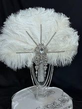 Load image into Gallery viewer, White Ostrich Feather Bridal Fan, Rhinestone Wedding Bouquet, 1920s Style