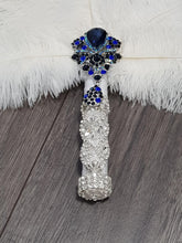 Load image into Gallery viewer, Feather Fan bouquet, custom brooch bridal fan. Great Gatsby wedding style 1920's by Crystal wedding uk