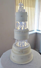 Load image into Gallery viewer, Crystal Chandelier LED Wedding Cake Tiers, CAKE Separator Set of 2, cake dividers, glass crystal drapes, 8"+ 10" x 3" depth