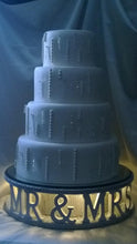 Load image into Gallery viewer, Cake stand Mr & Mrs personalised words wedding cake stand + lights [ choose from Many word options - Personalised, RHINESTONE EFFECT FINISH