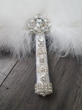 Load image into Gallery viewer, Feather Fan bouquet luxury alternative Bouquet Great Gatsby wedding style -ANY COLOUR Artificial bouquet by Crystal wedding uk