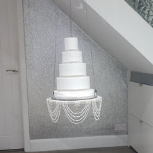 Load image into Gallery viewer, Suspended cake swing, hanging cake stand ,Pearl drape and crystal ,heavy duty holds 200lbs by Crystal wedding uk