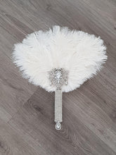 Load image into Gallery viewer, Ostrich Feather Fan, silver bouquet. luxury Bridal Ostrich Feather Fan, Bridal Bouquet, Great Gatsby wedding style. Any colour