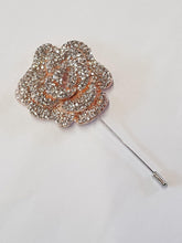 Load image into Gallery viewer, Groom Boutonniere, Crystal rose buttonhole. Silver brooch rhinestone drop, Wedding Buttonhole Pin. by Crystal wedding uk