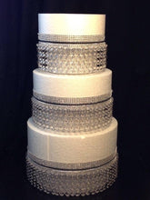 Load image into Gallery viewer, crystal cake stand , faux tiers made with acrylic beads or Real crystal beads, 3 tier wedding cake stand. by Crystal wedding uk