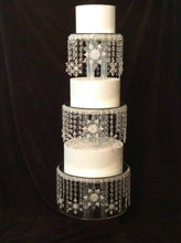 Load image into Gallery viewer, Snowflake Cake Stand Crystal effect or glass beads- cake stand for a Winter wedding by Crystal wedding uk