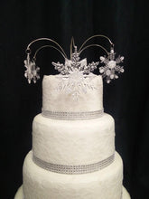 Load image into Gallery viewer, Snowflake Cake Stand Crystal effect or glass beads- cake stand for a Winter wedding by Crystal wedding uk