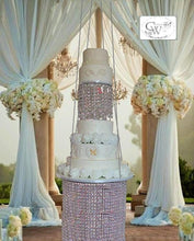 Load image into Gallery viewer, suspended cake chandelier, Faux crystal,cake swing + remote Led colour change lights by Crystal wedding uk