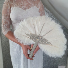 Load image into Gallery viewer, Wedding feather fan, brides fan, wedding hand fan, Great Gatsby any colour as custom made by Crystal wedding uk