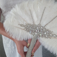 Load image into Gallery viewer, Wedding feather fan, brides fan, wedding hand fan, Great Gatsby any colour as custom made by Crystal wedding uk