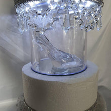 Load image into Gallery viewer, Glass slipper cake separator shoe, LED wedding cake divider chandelier shoe cake stand by Crystal wedding uk