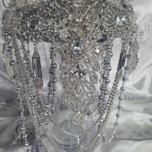 Load image into Gallery viewer, Brooch bouquet, 7" Jewel crystal wedding bouquet + grooms buttonhole Bridal Brooch Bouquet, cascade Jewel bouquet by Crystal wedding uk
