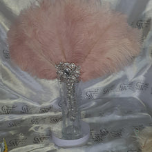 Load image into Gallery viewer, Blush Feather Fan, silver bouquet. luxury Bridal Ostrich Feather Fan, Bridal Bouquet, Great Gatsby wedding style. Any colour