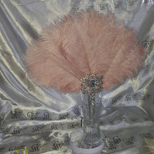 Load image into Gallery viewer, Blush Feather Fan, silver bouquet. luxury Bridal Ostrich Feather Fan, Bridal Bouquet, Great Gatsby wedding style. Any colour