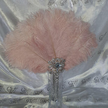 Load image into Gallery viewer, Blush Feather Fan, silver bouquet. luxury Bridal Ostrich Feather Fan, Bridal Bouquet, Great Gatsby wedding style. Any colour