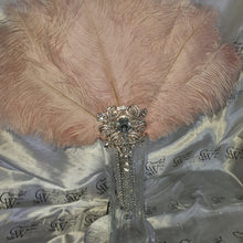 Load image into Gallery viewer, Blush Feather Fan, silver bouquet. luxury Bridal Ostrich Feather Fan, Bridal Bouquet, Great Gatsby wedding style. Any colour