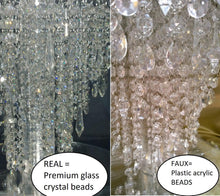 Load image into Gallery viewer, Crystal cake sepearator, diamante cake stand, chandelier wedding cake stand, faux-glass crystal plus led fairy lights by Crystal wedding uk